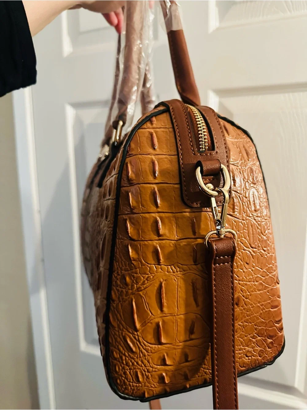 Brown Croc-Embossed Satchel including smaller shoulder bag and matching wallet